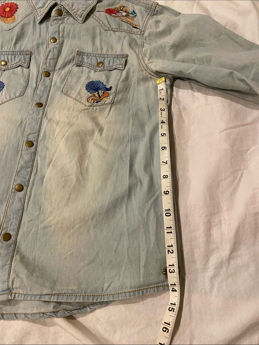 Spell Cactus Rose Light Wash Denim Button-Down Shirt with Floral Embroidery - Picture 9 of 10